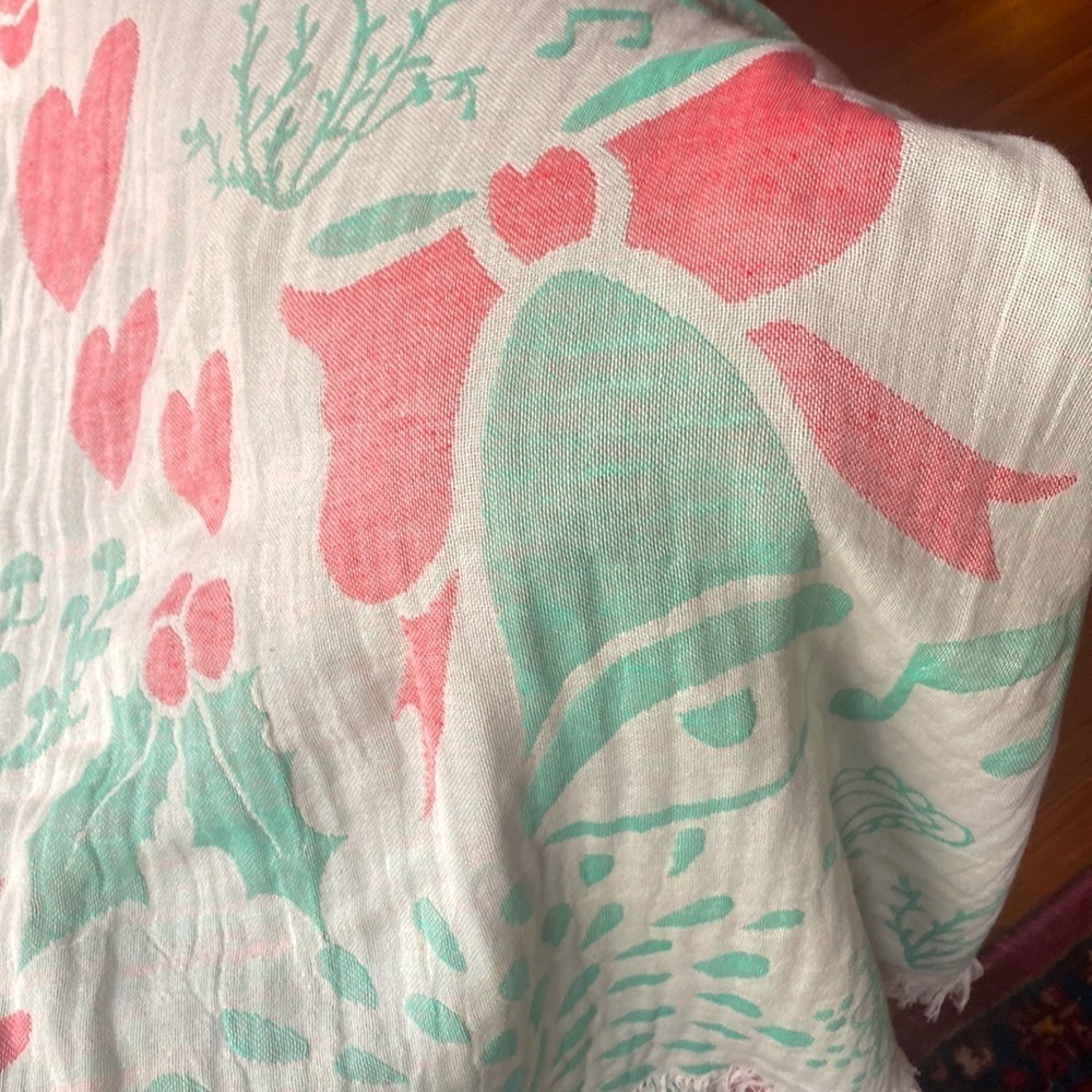 Christmas Bells Music + Woodland Reversible 2 Sides Organic Cotton Weave Throw - Picture 9 of 16